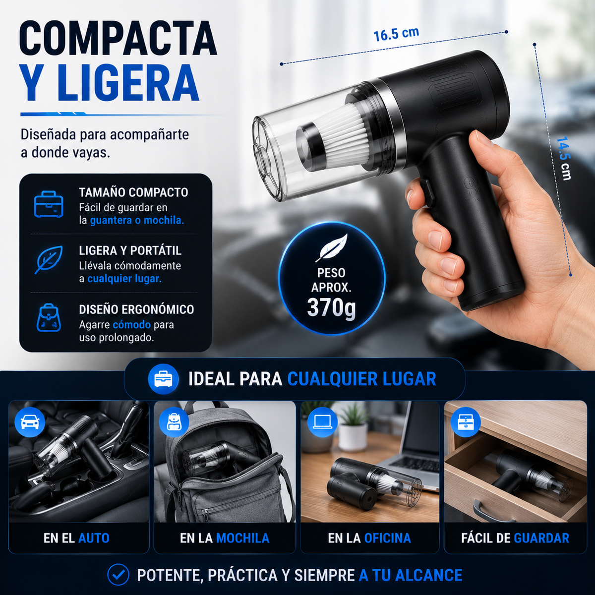 ✨ Mini Aspiradora Portátil 2 en 1 para Auto y Hogar ✨
