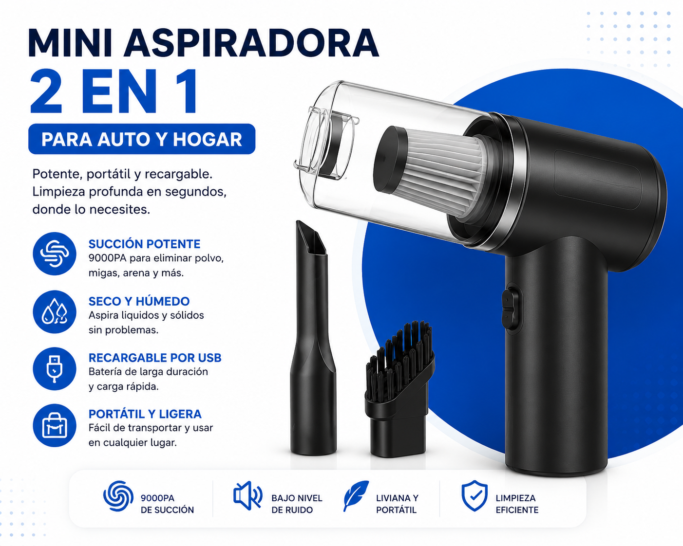 🚗✨ Mini Aspiradora Portátil 2 en 1 para Auto y Hogar ✨🚗