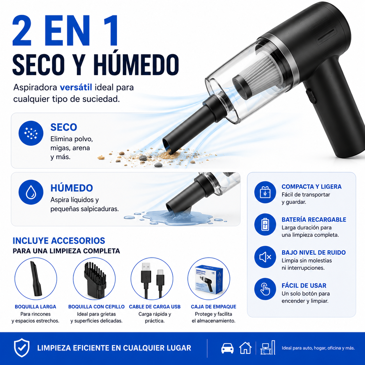 🚗✨ Mini Aspiradora Portátil 2 en 1 para Auto y Hogar ✨🚗